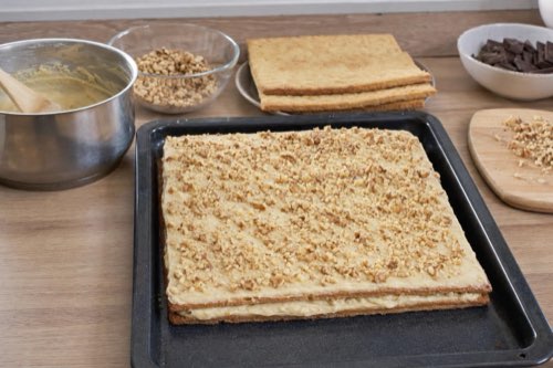 Caramel condensed milk and walnut layer cake