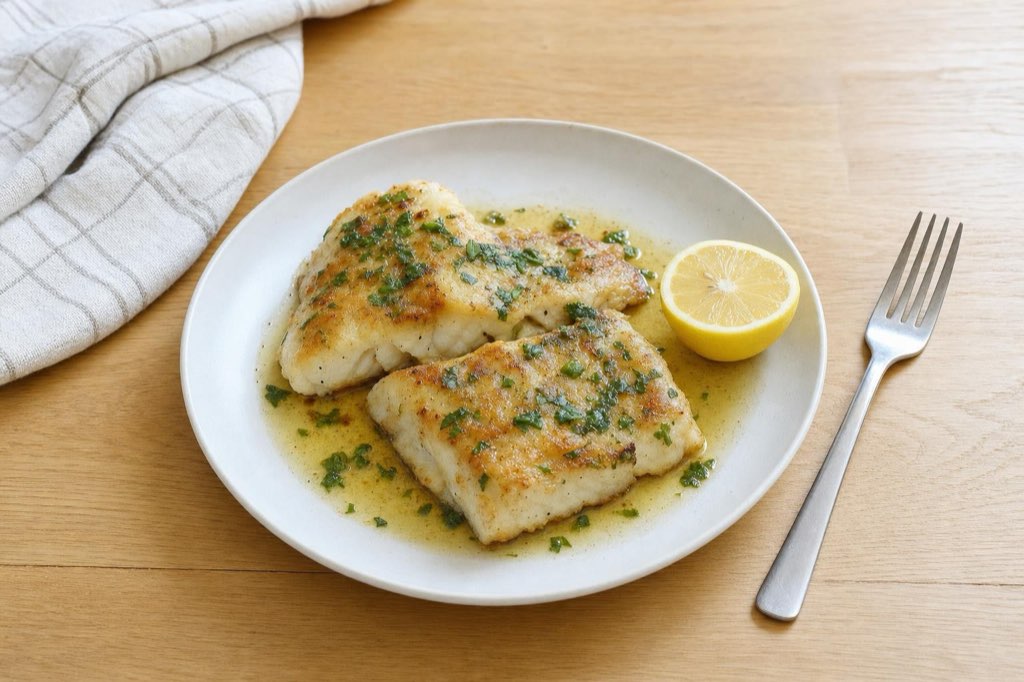 Pan-fried cod with lemon and parsley butter