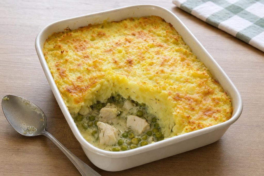 Cod pie with cheesy mashed potatoes