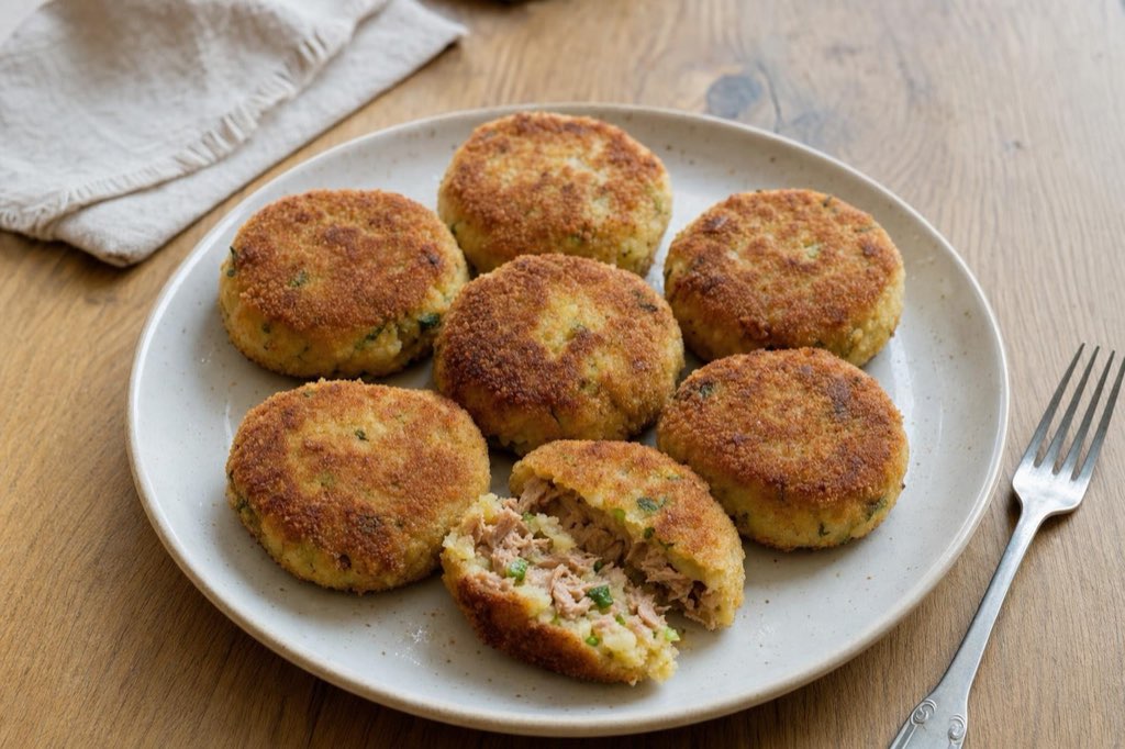 Tuna and potato patties with scallions