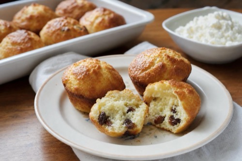 Tvarohové muffiny s hrozienkami a maslom