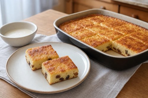 Tvarohový koláčik s krupicou, hrozienkami a medom