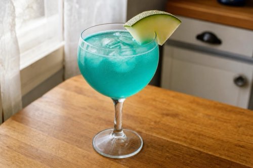 Türkiser Cocktail „Meeresrauschen“ mit Sekt