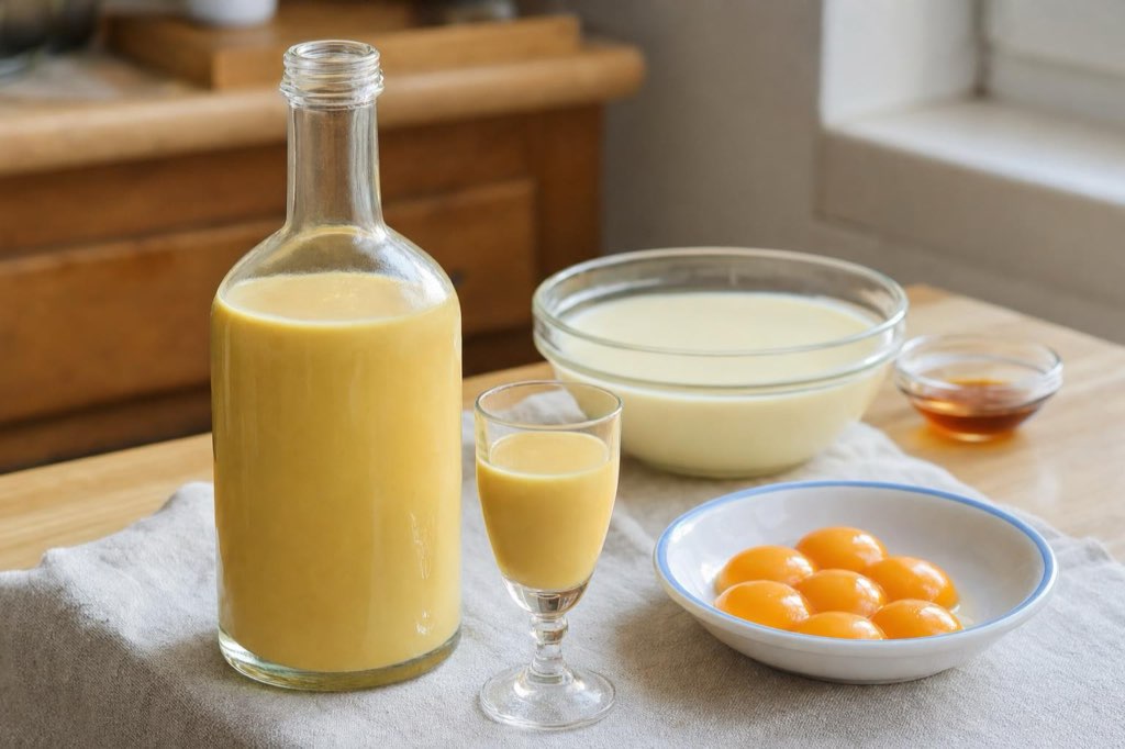 Egg liqueur with condensed milk and rum