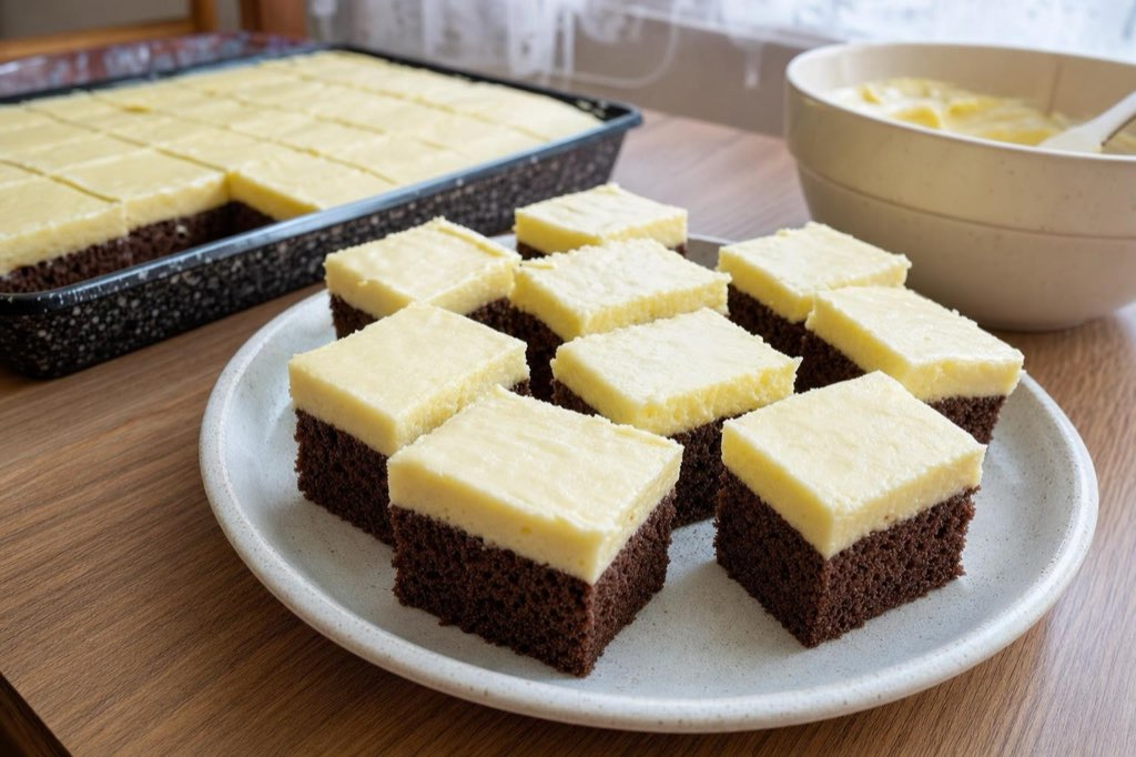 Vanilková torta s pudingovým krémom na kakaovom korpuse
