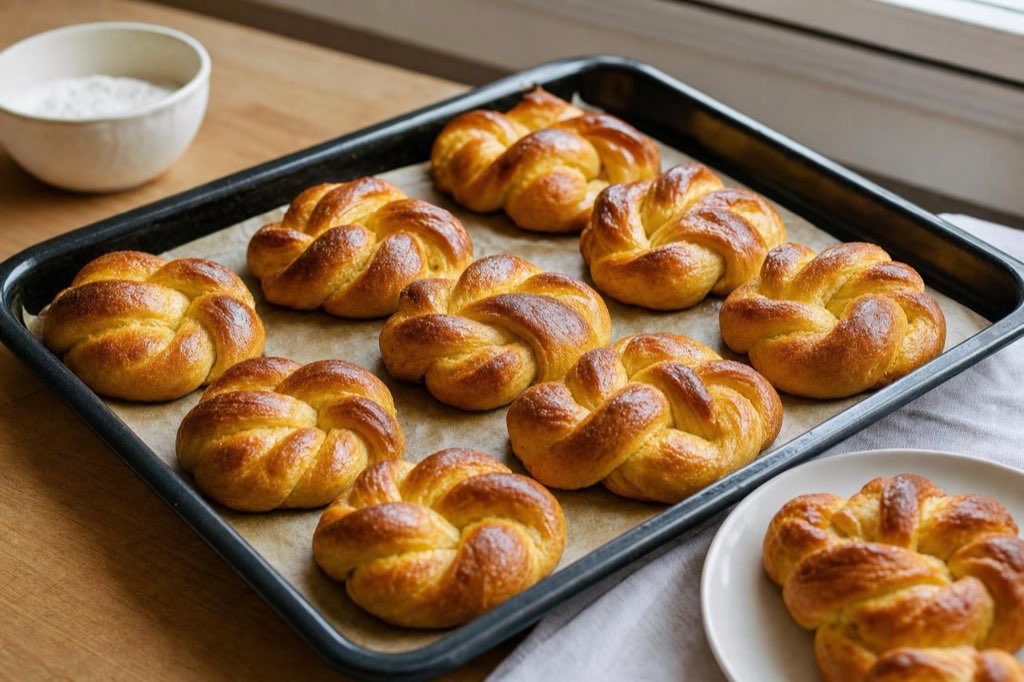 Braided Easter bread wreaths with lemon zest