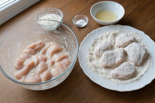 Fried chicken breasts with cornstarch and baking soda