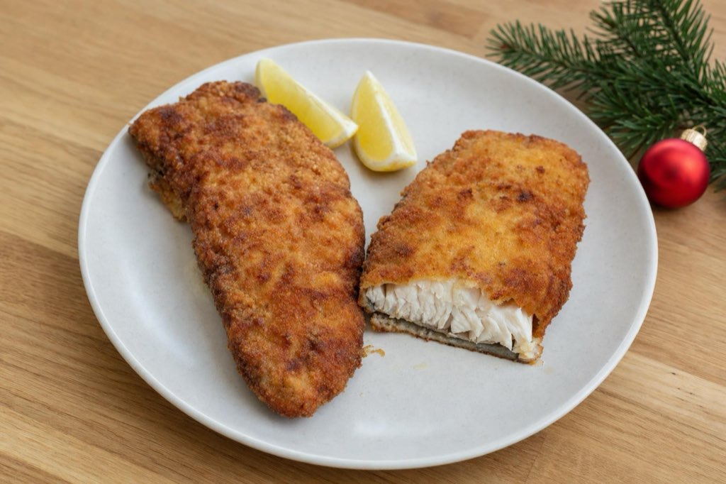 Breaded fried carp for Christmas Eve