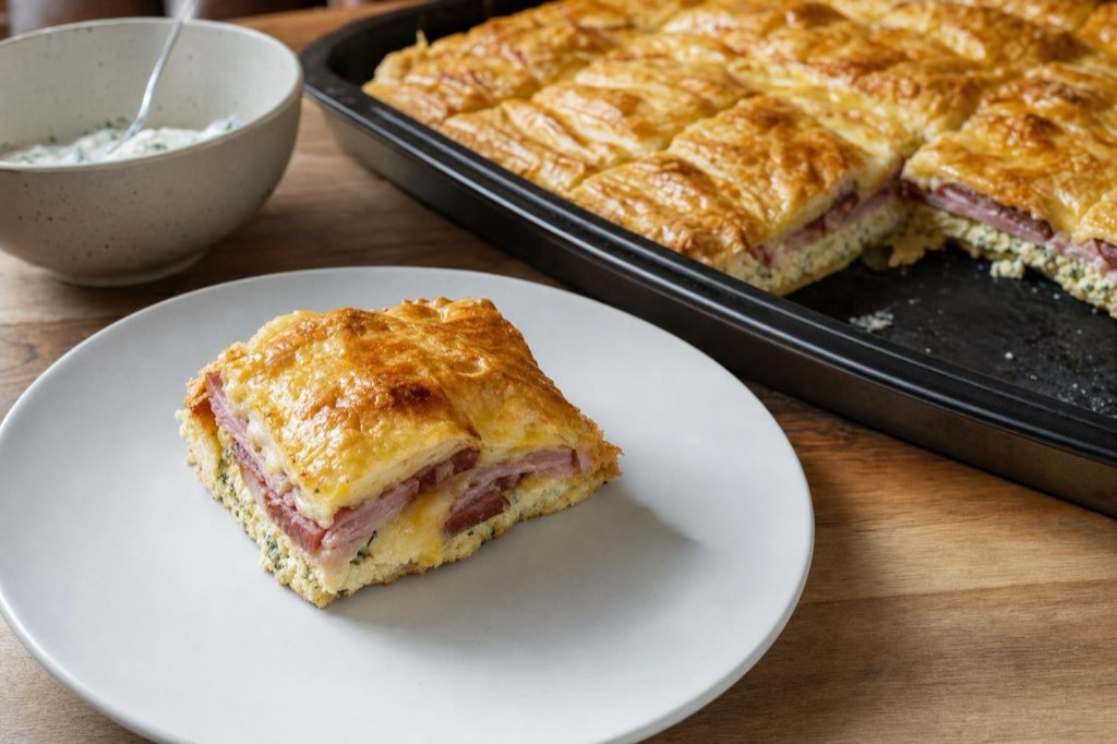Ham, sausage and cheese puff pastry bake