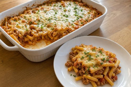 Zapekané cestoviny bolognese s mletým mäsom a syrom