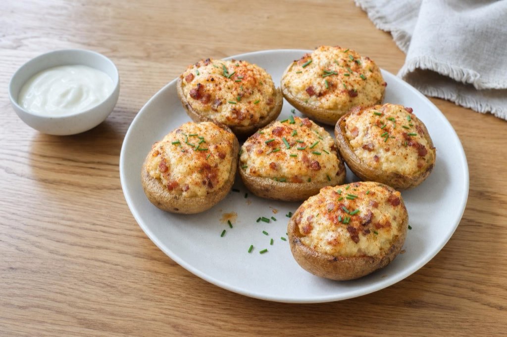 Potatoes stuffed with bryndza sheep cheese and bacon
