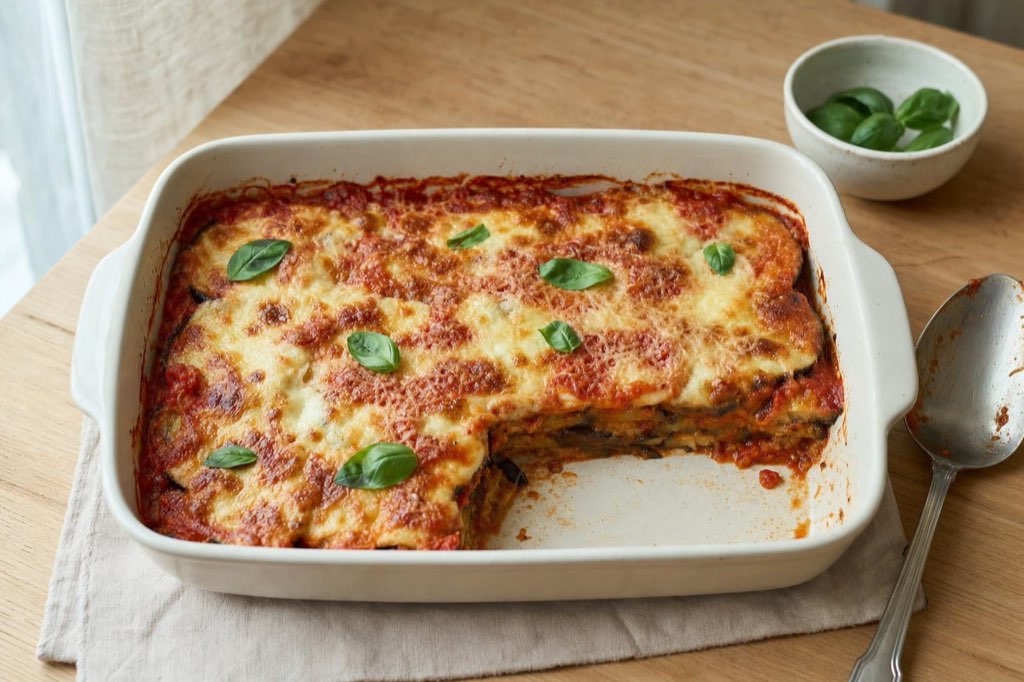 Baked eggplant with tomatoes and mozzarella