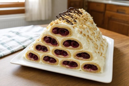 Cherry log cabin cake with sour cream