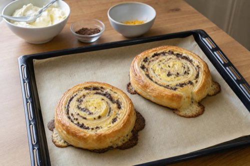 Mascarpone and chocolate puff pastry rolls