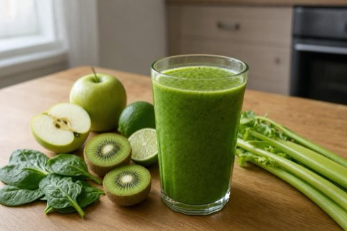 Zelené smoothie so špenátom, kiwi a jablkom