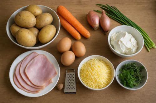 Baked potato pancake roll with ham and cheese