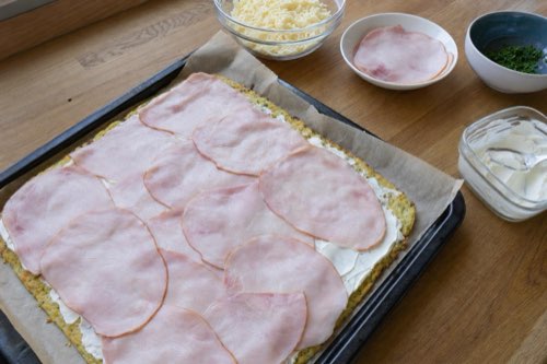 Baked potato pancake roll with ham and cheese