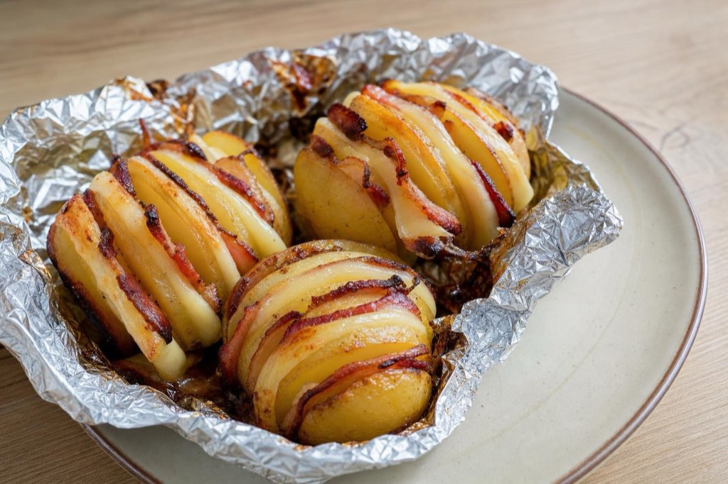 Hasselback potatoes with bacon and cheese