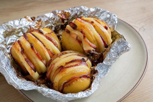 Hasselback potatoes with bacon and cheese