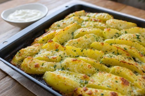 Zemiaky s cesnakom, kyslou smotanou a parmezánom